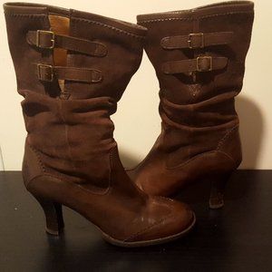 Ruched Suede Leather Boot Can Fit Wide Calf  sz 9 medium